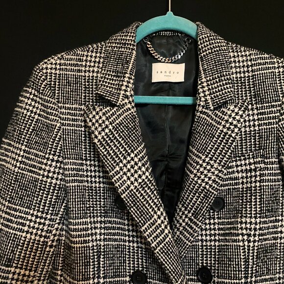 Sandro Paris Prince of Wales Wool Coat - Picture 3 of 7